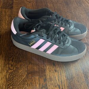 Adidas VL Court 3.0 Women's Black and Pink Striped Sneakers